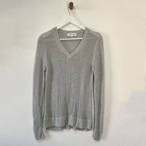 CLEARANCE John + Jenn Gray Metallic Open Knit V Neck Sweater
